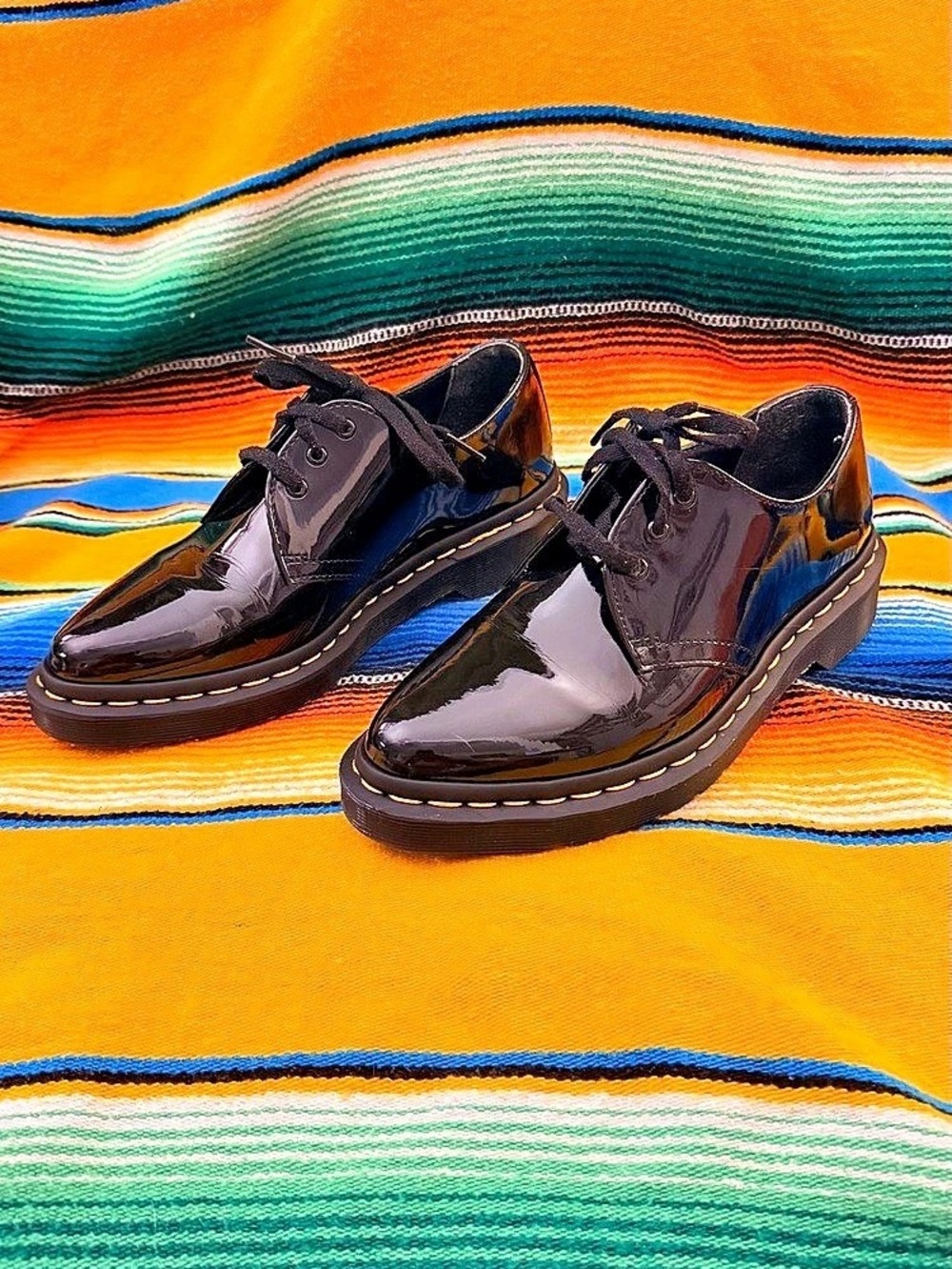 Dr. Martens 1461 Quad Patent Leather Platform Shoes Quad Black Patent Lace-Up